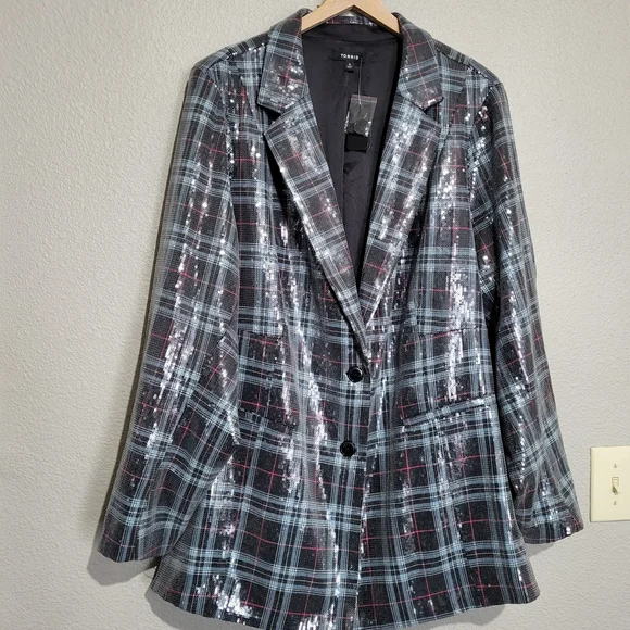 Torrid Gray Plaid Sequin Blazer - Picture 2 of 9